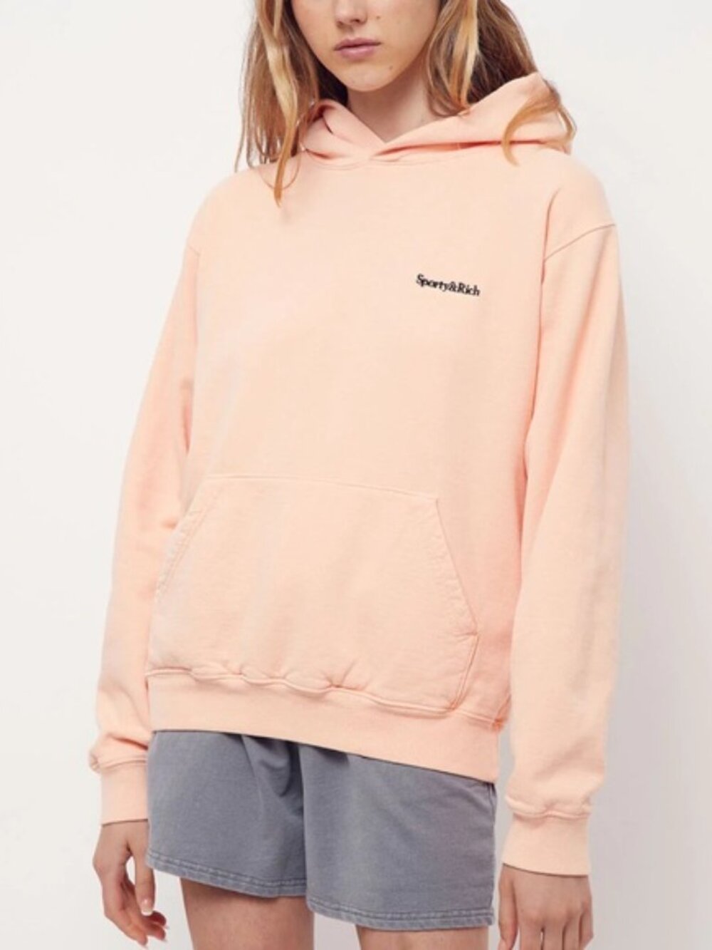 Sporty & Rich Peach Embroidered Pullover Hoodie Sweatshirt $195 Unisex Small